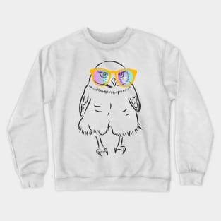 funny owl with rainbow glasses Crewneck Sweatshirt